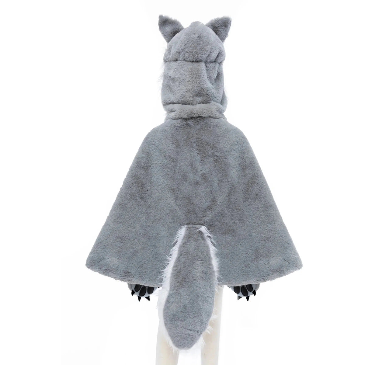 Back view of wolf cape on a mannequin.
