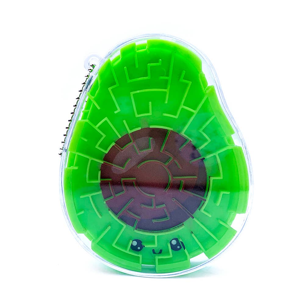 Front side of handheld 3D avocado maze with keychain