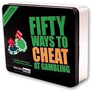 Front view of the 50 ways to cheat at gambling in the tin.