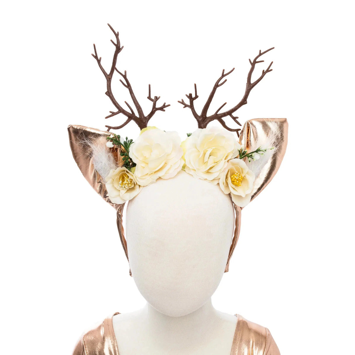 Mannequin front view, wearing deer headpiece