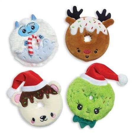 Front view of the Squash Buddies-Donut Shop-HOLIDAY EDITION showing all of the styles including yeti, reindeer, polar bear, and the grinch.