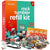 Front view of the Rock Tumbler Refill Kit's box with contents of kit outside of box.