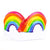 Inflatable rainbow head peace with two rainbow arcs attached to a white base