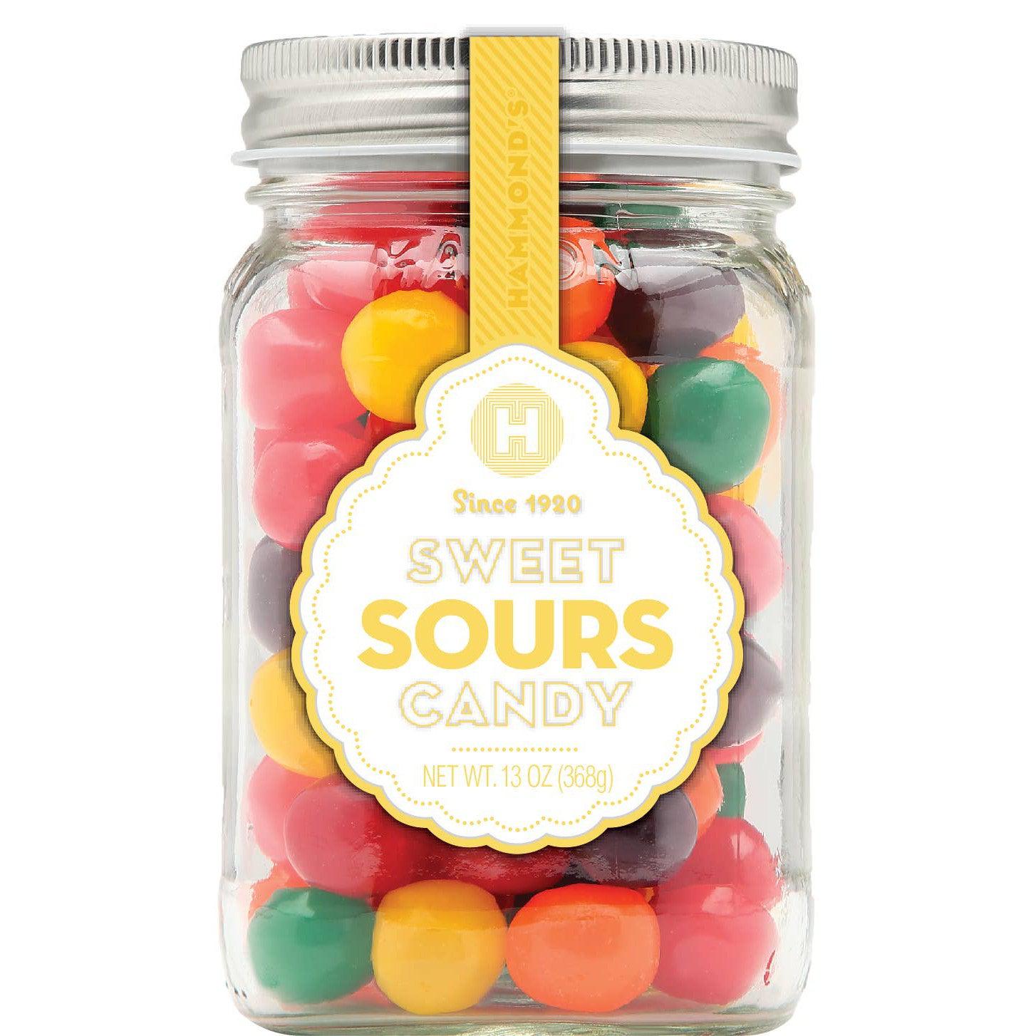Front view of the hammonds Sweet Sours in mason jar.