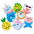 All 8 circular donut shaped plushies. Rainbow unicorn, green dinosaur with pizza, pastel cat with sunglasses and ice cream, shark, rainbow with clouds and sprinkles, pineapple, pastel narwal, pink cat with blue fish tail