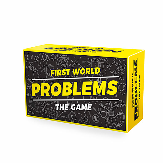 The box is yellow and black with the text &quot;First World Problems the Game&quot;