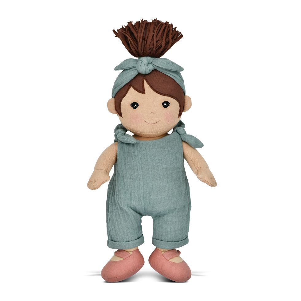 Front view of organic Paloma doll standing with a white background.