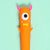 Front view of orange one-eyed monster gel pen.