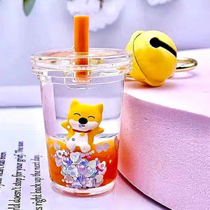 Front view of the Take-out cup shaped Shiba Inu key charm.