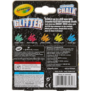 Rear view of Crayon Glitter Sidewalk Chalk in packaging.