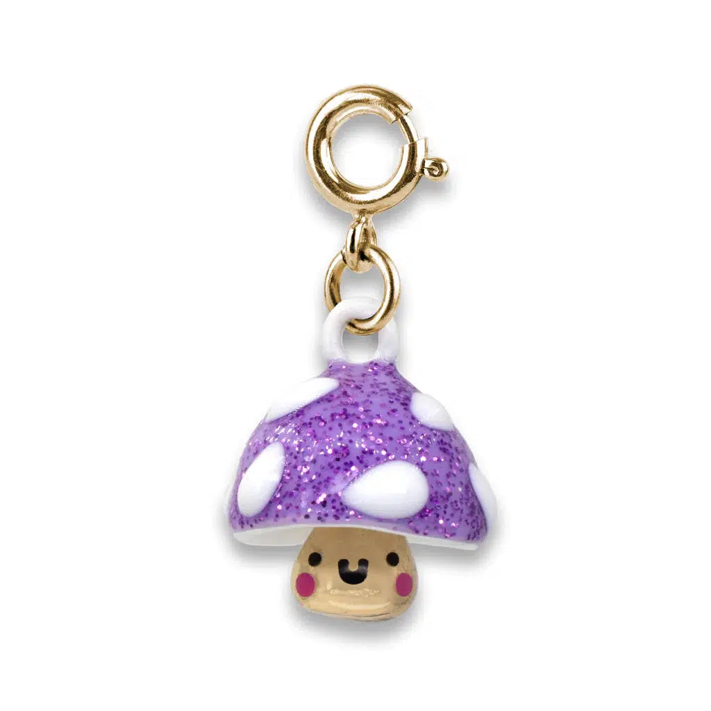 Front view of the Gold Glitter Mushroom Charm.