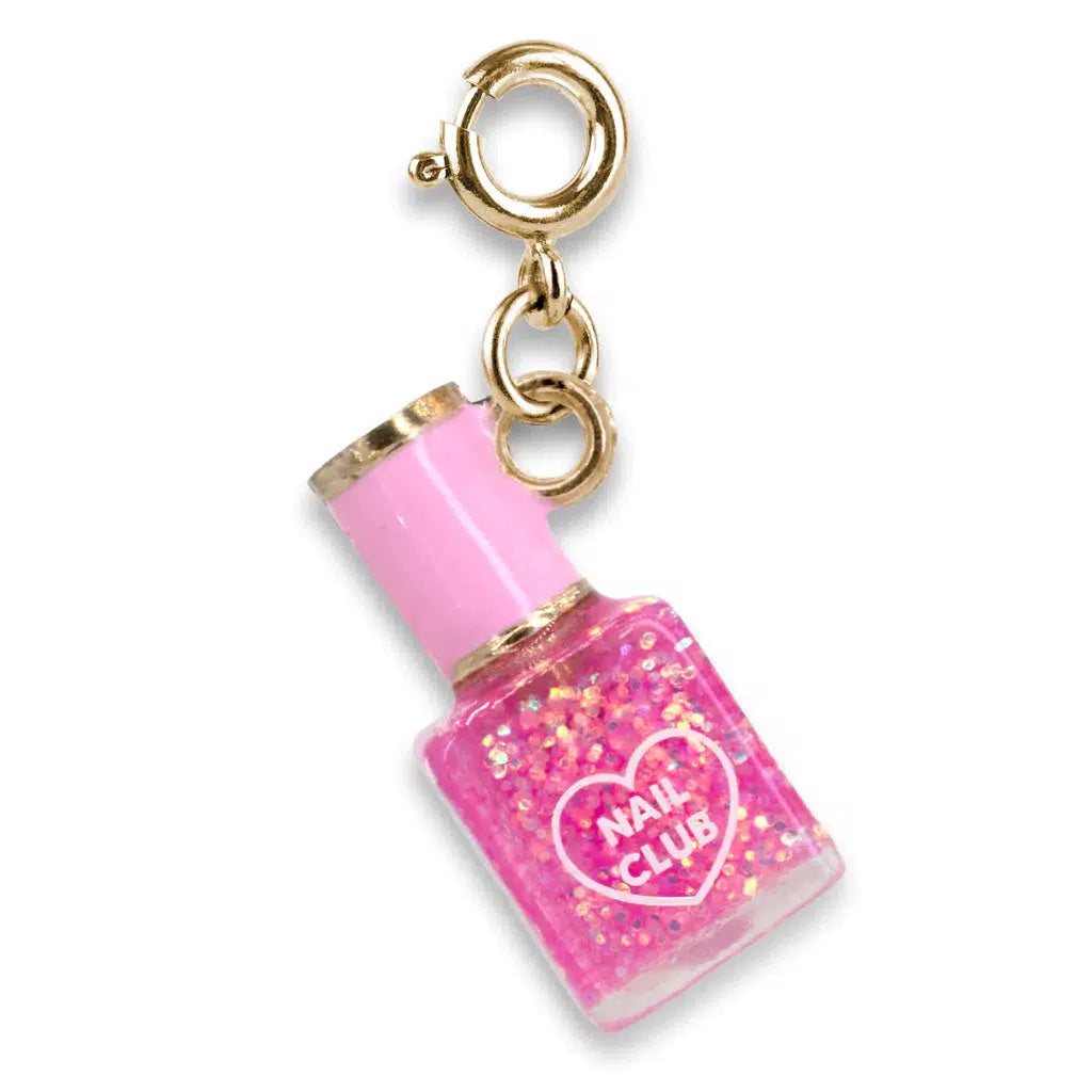 Front view of the Gold Glitter Nail Polish Charm.