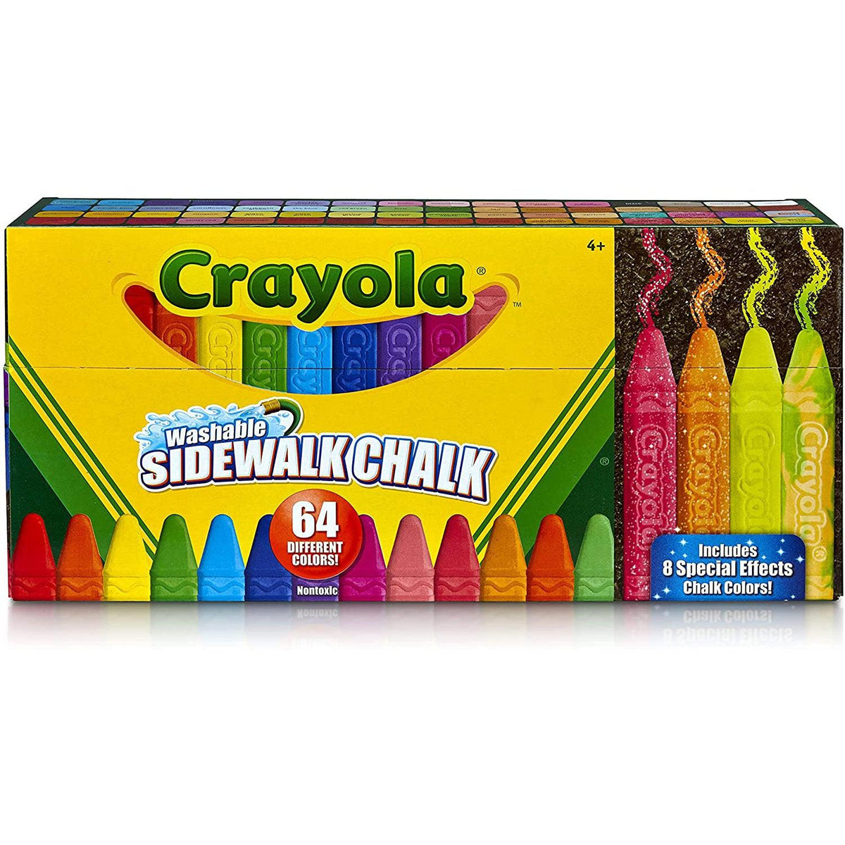 Front view of the box of Crayola 64 count Ultimate Washable Sidewalk Chalk.