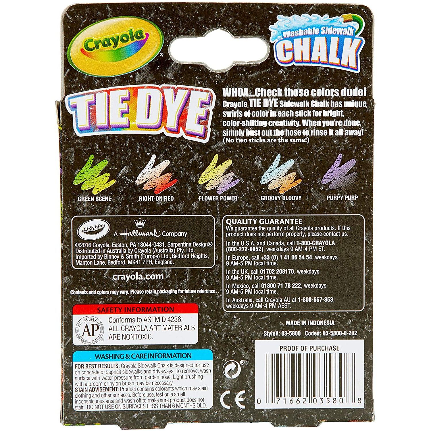 Front view of Crayola Tie-Dye Washable Sidewalk Chalk in packaging.