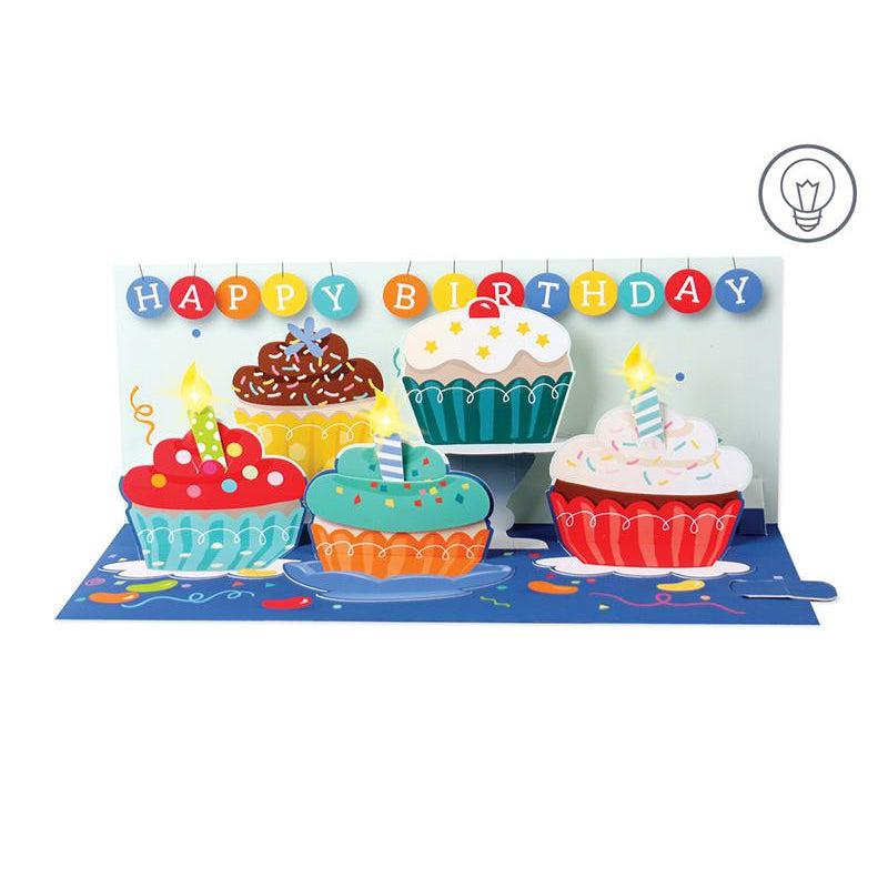 Cupcakes and Candles Panoramic Pop-up Card with light-Stationery-Up With Paper-Yellow Springs Toy Company