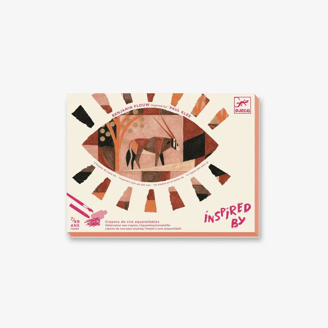 Front view of desert watercolor and crayon kit in package.