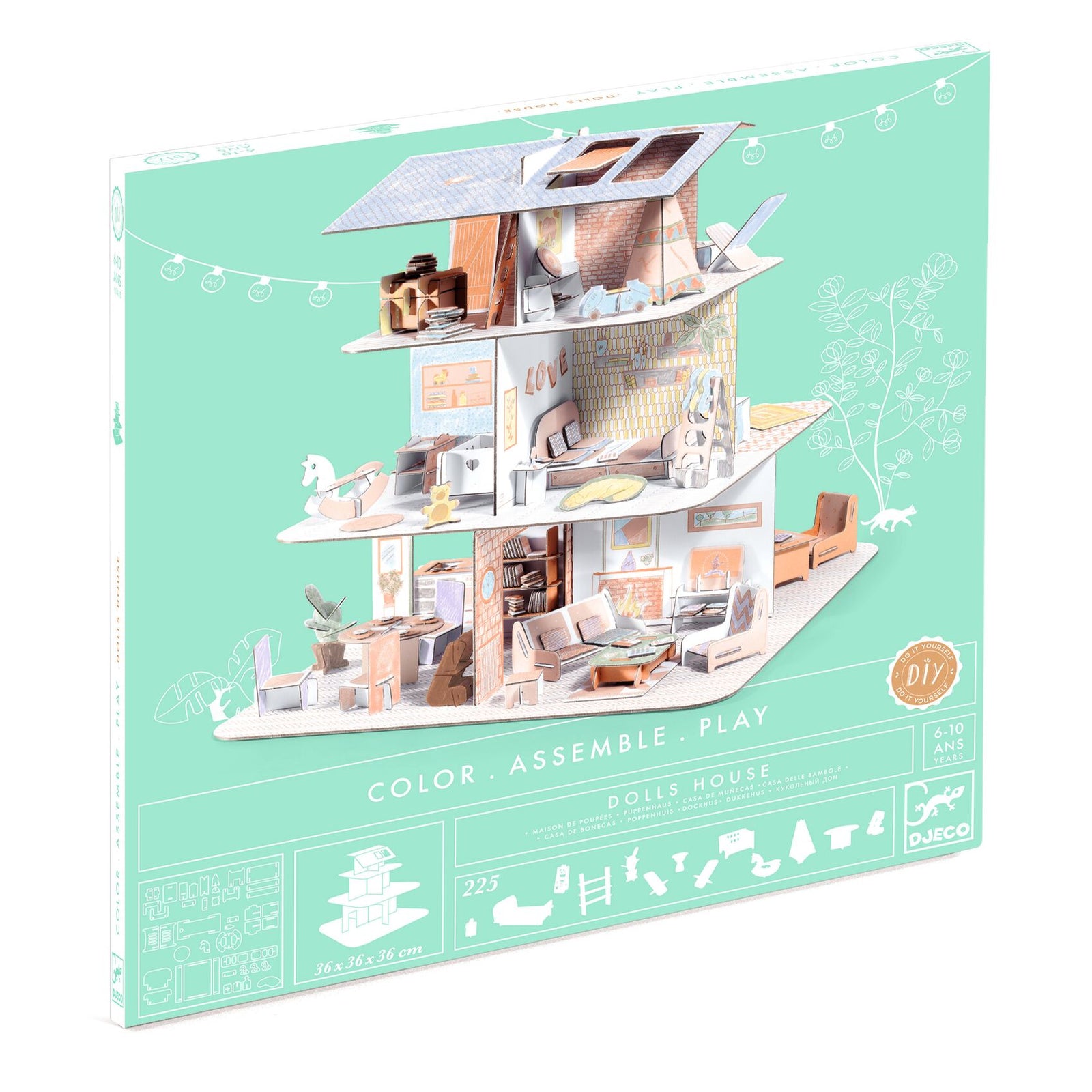 Front view of Doll house DIY color assemble in package.