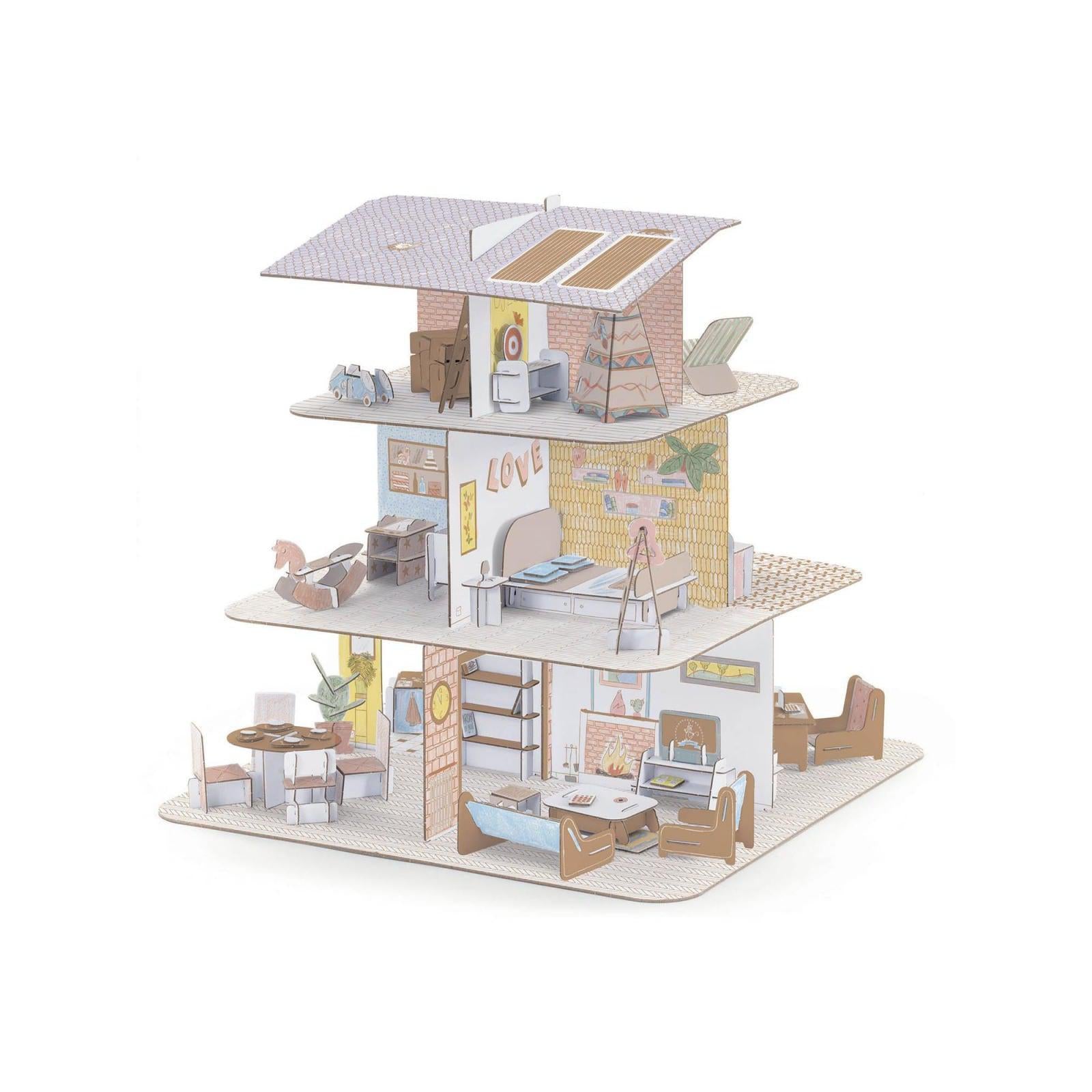 Front view of Doll house DIY color assemble in package.