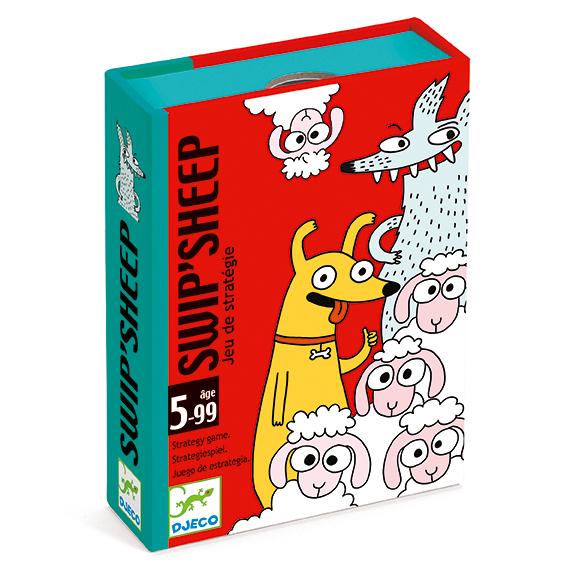 Front view of Swip&#39;Sheep card game in box.