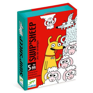 Front view of Swip'Sheep card game in box.