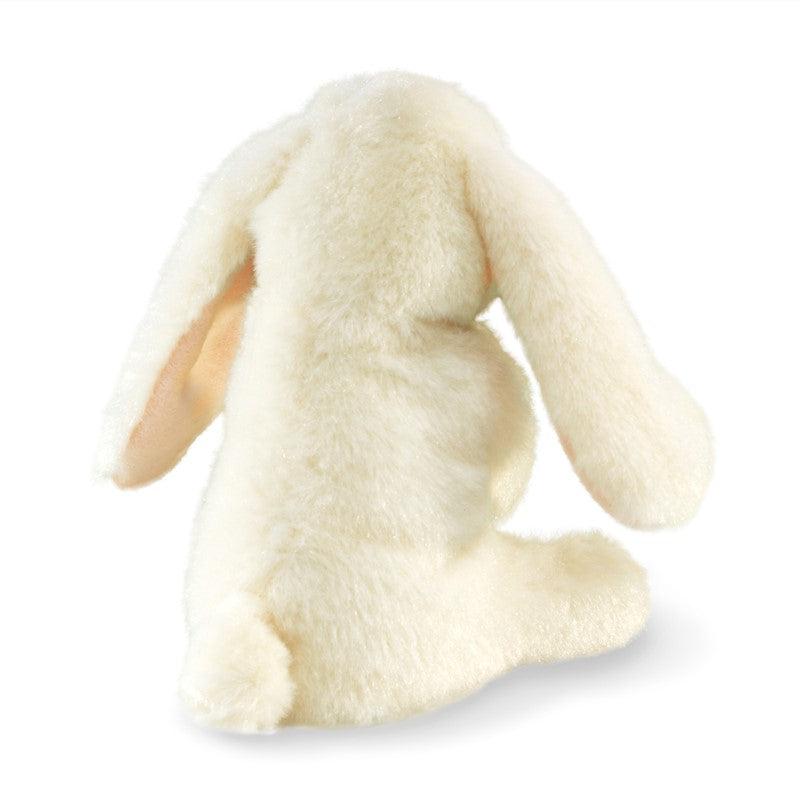 Rear view of the Mini Lop Rabbit puppet shown sitting.