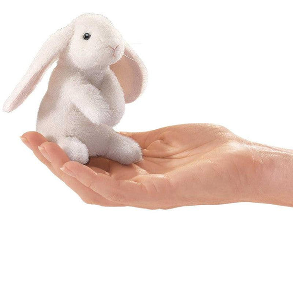 Front view Mini Lop Rabbit Rabbit puppet being held in a persons hand.