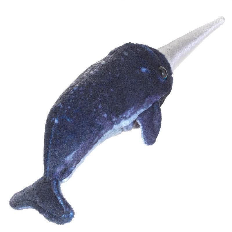 Rear view of mini narwhal finger puppet.