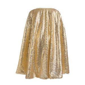 Front rear view of Gracious Gold Sequin Cape.