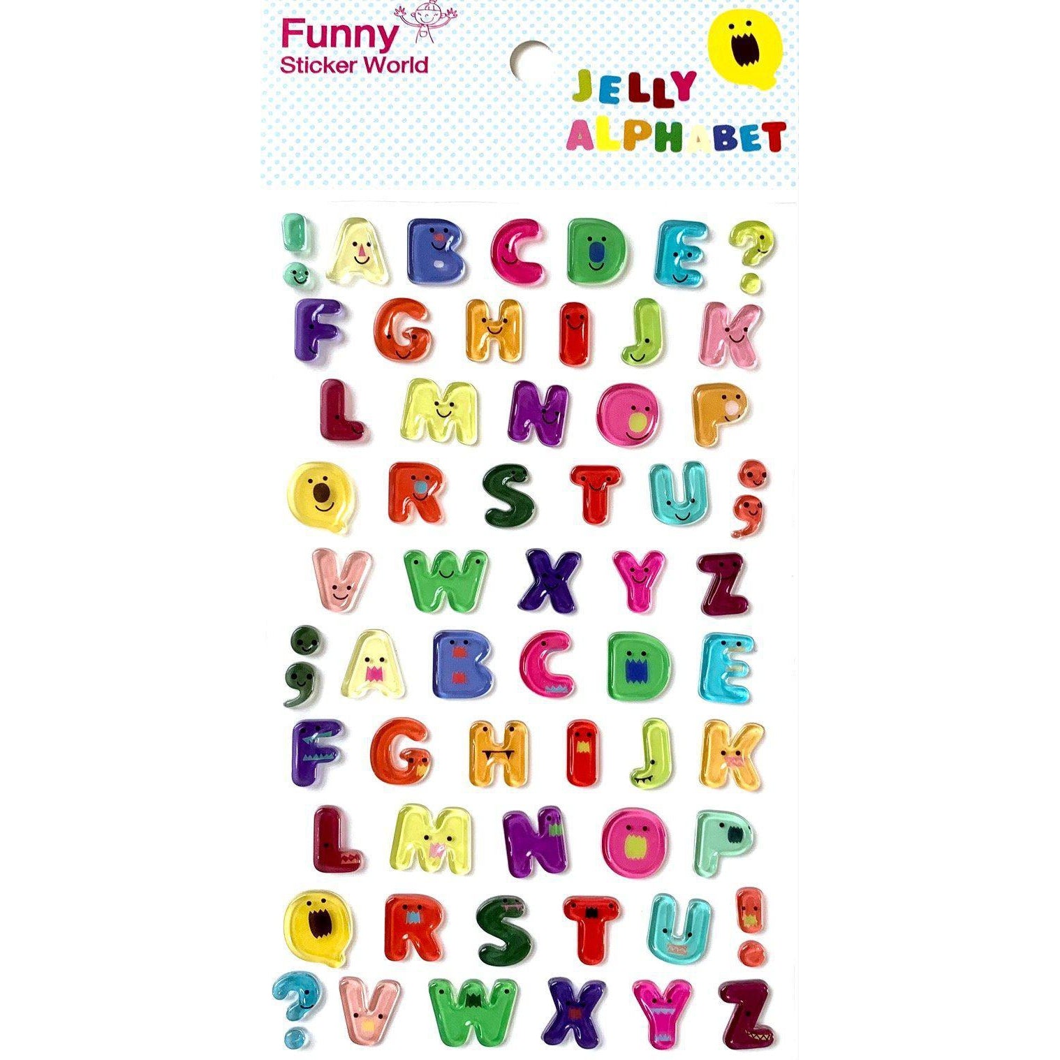 Mini alphabet gel stickers on pad.