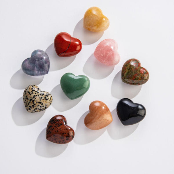 Front view of the various different hearts in the Mineral Hearts.