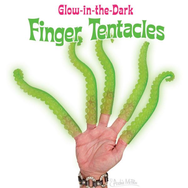 Front view of a hand with Glow Tentacles on each finger and the thumb.