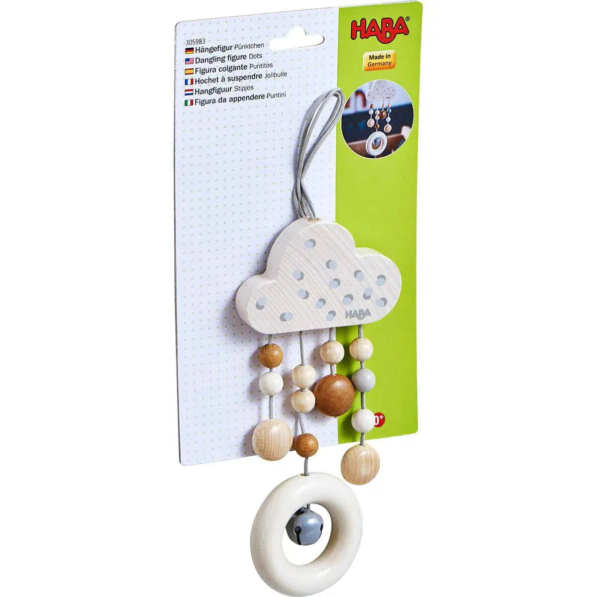 Front view of the Dangling Figure Dots on its packaging hanger card.