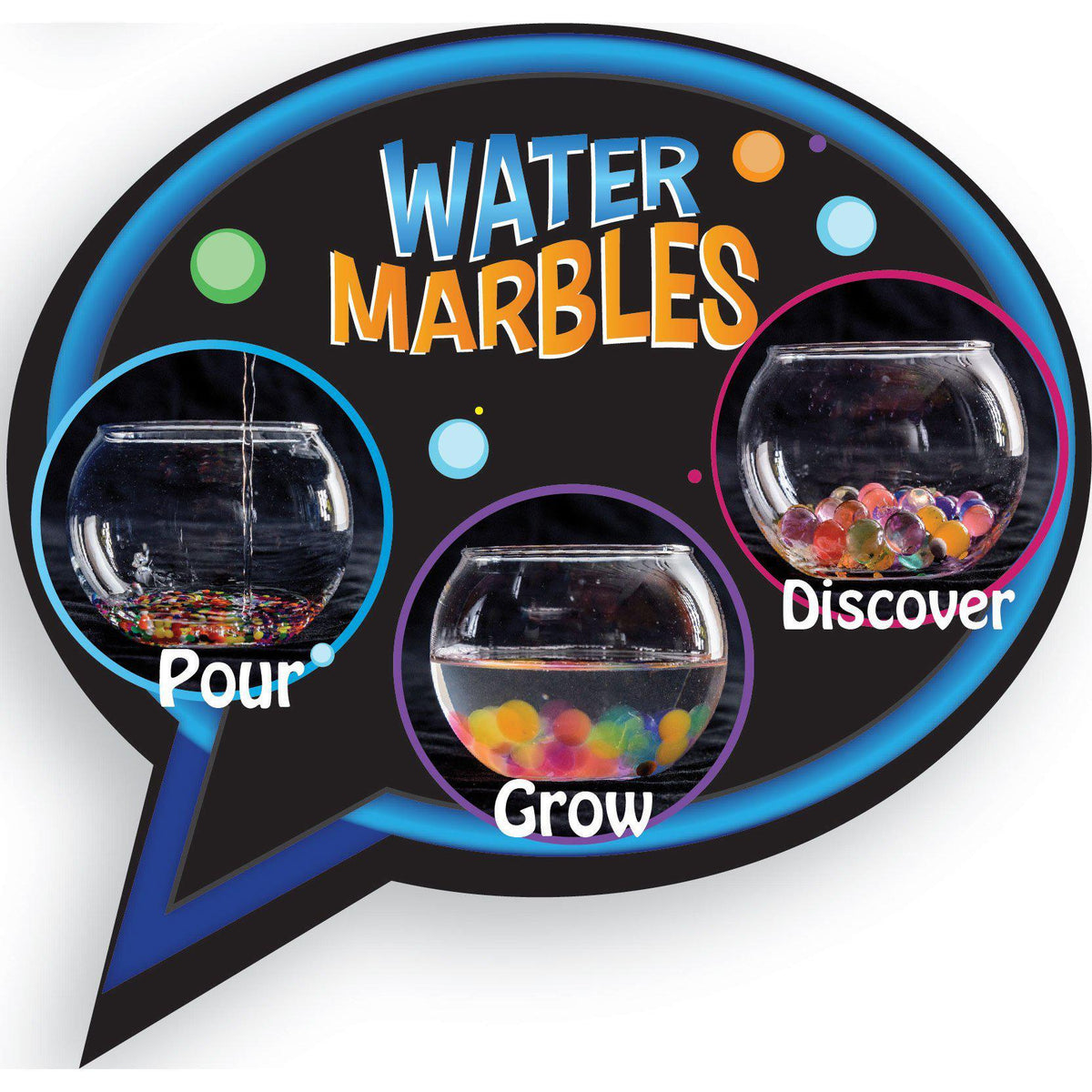 Front view of a graphic showing how the water marbles work.