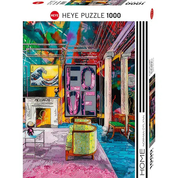 Front view of Home Room With A Wave 1000 piece puzzle in its box.