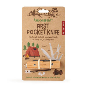 Front view of the huckleberry pocketknife in it's packaging.