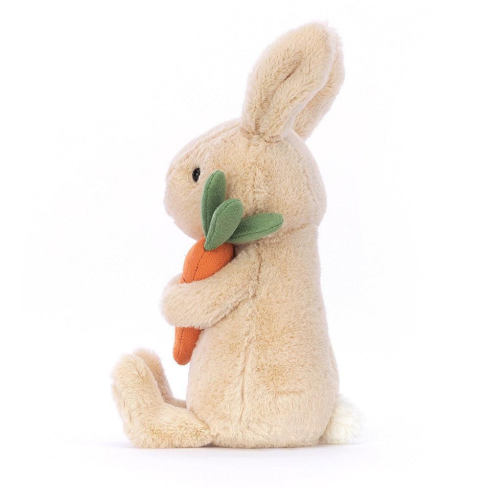 Front view of the Bonnie Bunny With Carrot showing the bunny holding the carrot.