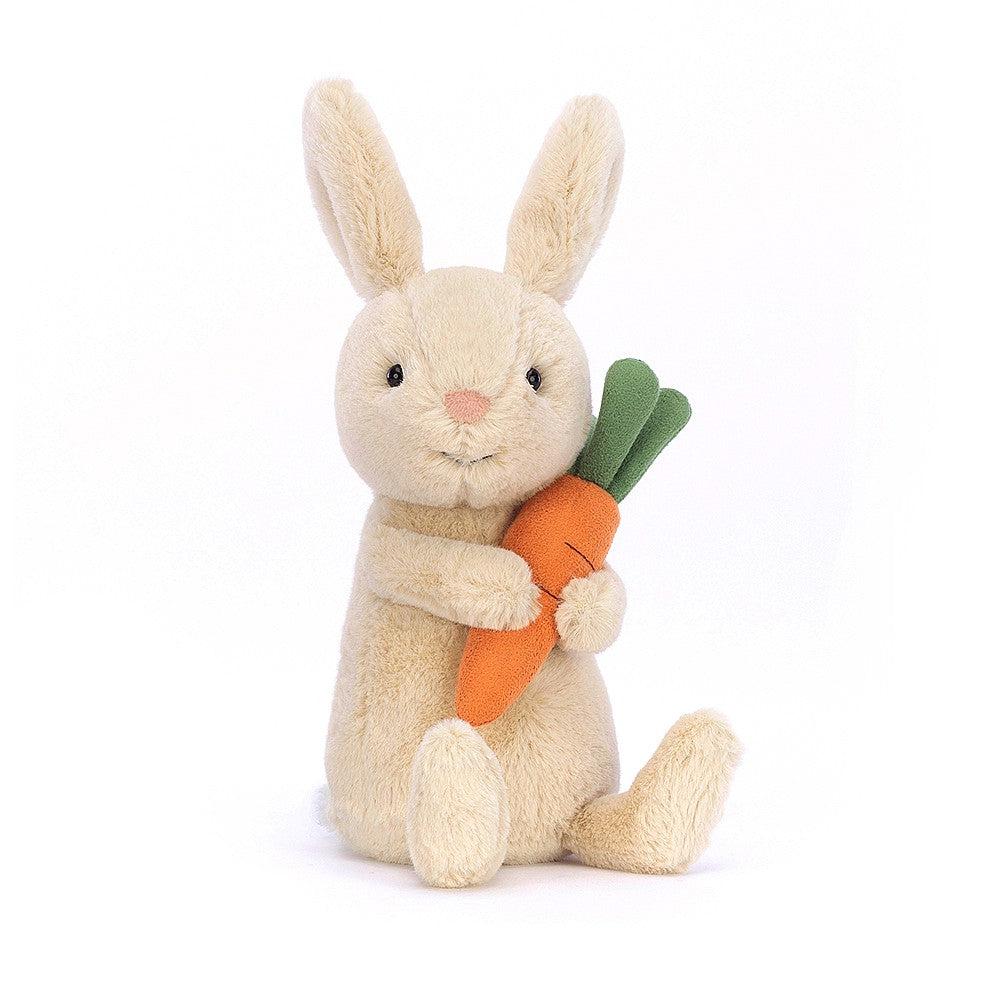Front view of the Bonnie Bunny With Carrot showing the bunny holding the carrot.