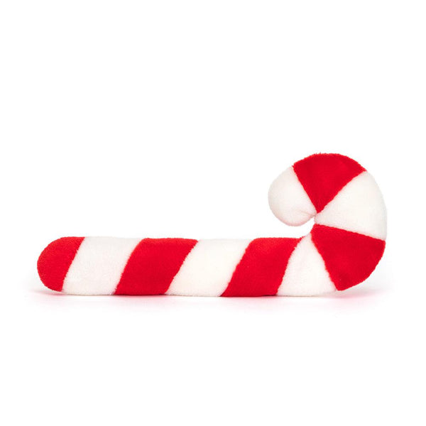 Front view of candy cane laying on it's back.