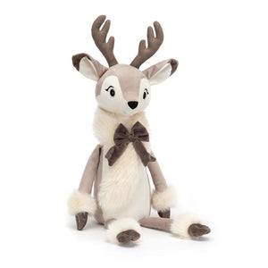 Front view of Joy reindeer sitting up.