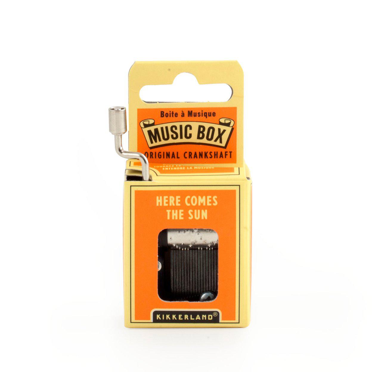 Front view of Windup Music Box Here Comes the Sun in package