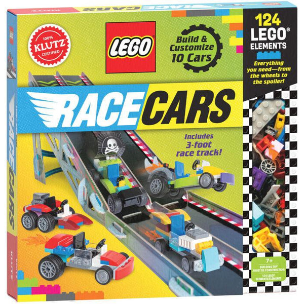 Front view of LEGO Race Cars book and set.