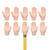 Front view of 10 mini Finger Hands for Finger Hands lined up in two rows with middle one in bottom row on top of a pencil.