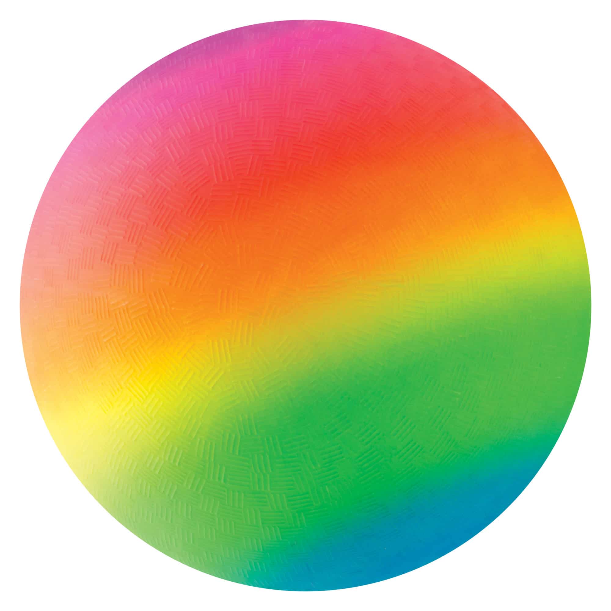 Rubber, rainbow colored 20" playground ball.
