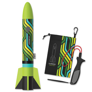 Front view of green Airo Rocket with launcher and carry on bag.
