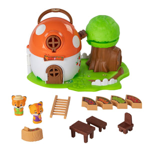 Set Contents: two figurines, food boxes, stool, chair, ladder, tree house, mushroom house