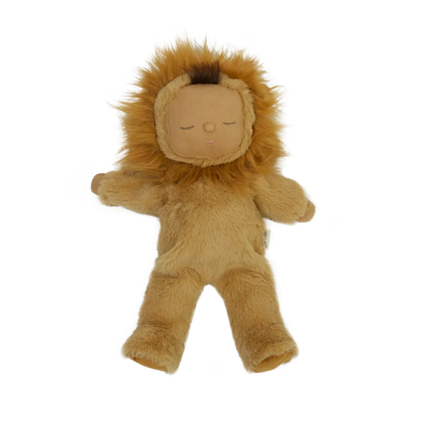 Front view of the Lion Pip Doll laying flat.