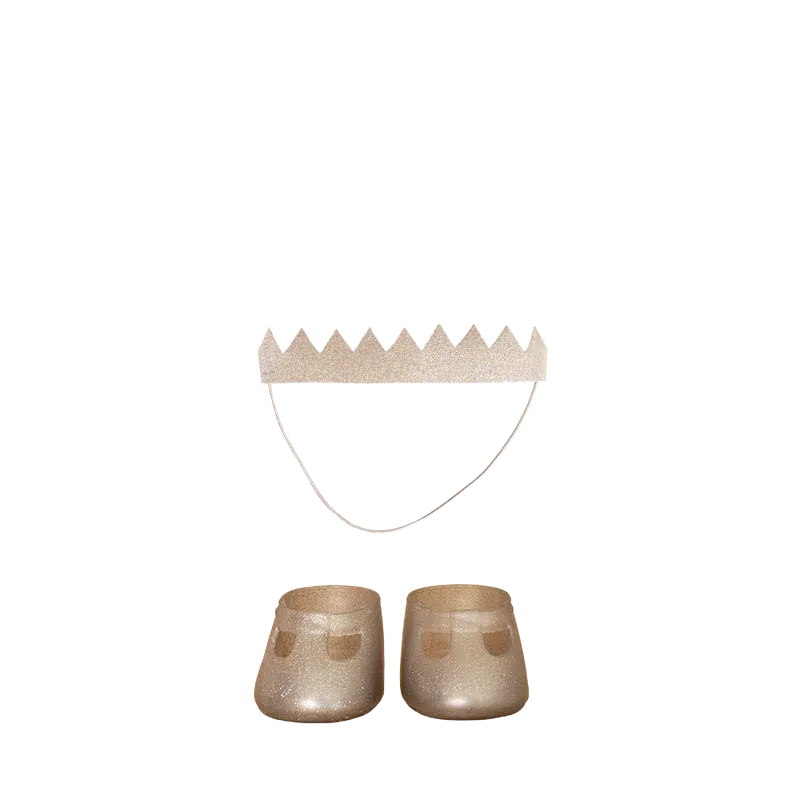 Front view of the silver crown and shoes from The Sparkle Set.
