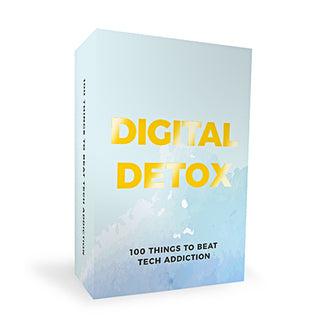 The front of a blue box with the words &quot;digital detox&quot; in gold
