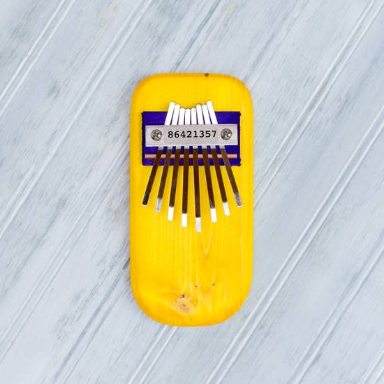 Front view of the yellow Pine Kalimba.