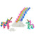 Front view of two assembled unicorns pink and mint green along with a rainbow from the Plus Plus Learn to Build Unicorns set.